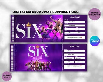 Editable Six Broadway Surprise Ticket: Printable Theatre Gift (PDF)