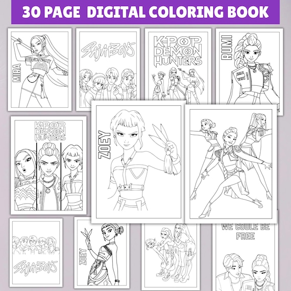Kpop Demon Hunters Digital Coloring Book, Kpop Coloring Pages, Kids Activity, Anime Coloring, Kpop Art, Instant Download Pdf Files,Printable
