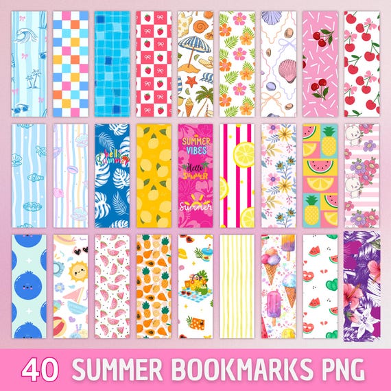 Summer Bookmarks PNG Bundle, Printable Bookmarks for Kids, Reading Bookmark Designs, Cute Summer Clipart, Digital Download