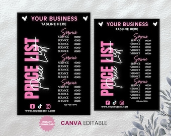 Price List Template, Flyer Template, Editable Beauty Salon Pricing Template, Stylish Wig Braids Nail Lash Makeup Template, Canva Template