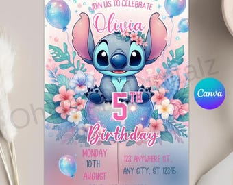 Stitch Birthday Invitation Template: Editable Canva Party Invite (5x7 inches) (Digital Download)