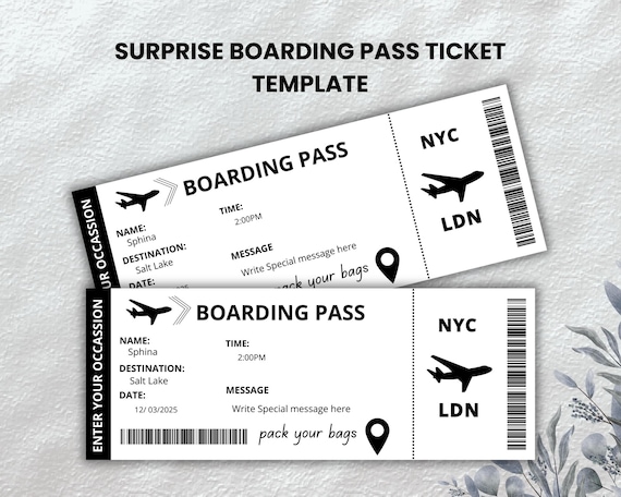 Editable Surprise Boarding Pass Template: Printable Airline Ticket (Canva Template)