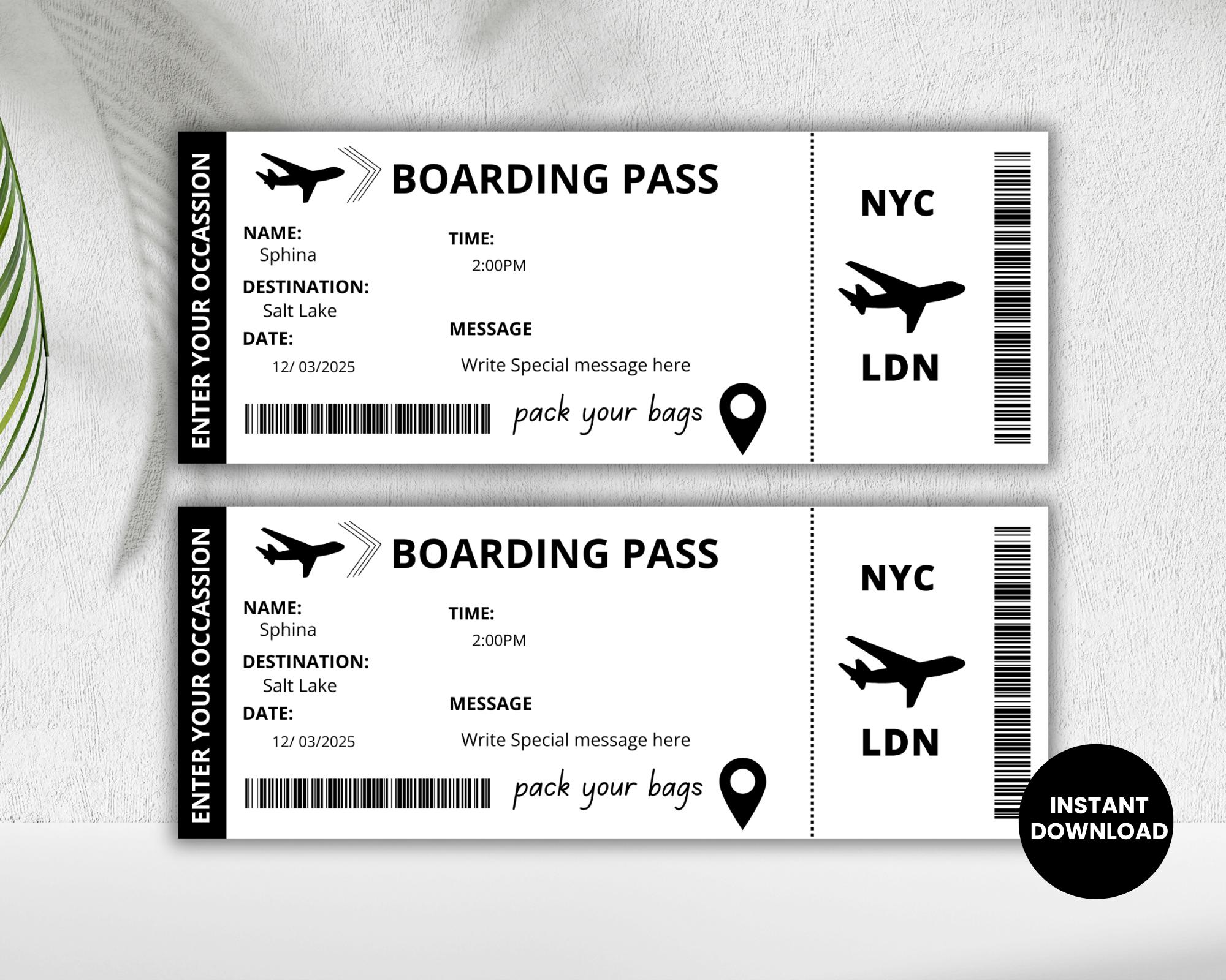 ソンチャン BOARDING PASS トレカ Editable Surprise Boarding Pass Template: Printable Airline Ticket