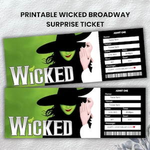 Druckbare Wicked Broadway Überraschungskarte, Musical-Karte, Faux-Veranstaltungskarte, bearbeitbare Karte, sofortiger Download, Canva-Vorlage