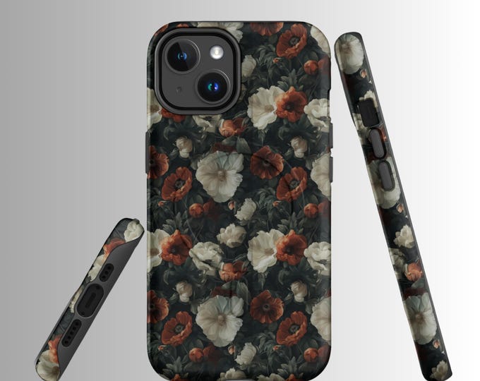 Featured listing image: DARK Crimson & Cream Poppy Floral MagSafe® Tough Case for iPhone®