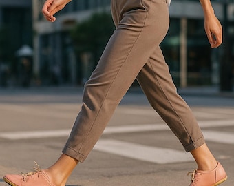 Handmade Pink Leather Barefoot Sneakers: Copper Rivet Grounding Minimalist Shoes