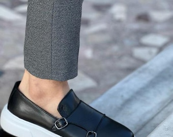 Black Double Monk Strap Loafers | Sardinelli Smart Casual Shoes