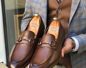 Brown Horsebit Loafers | Men's Faux Leather Dress Shoes