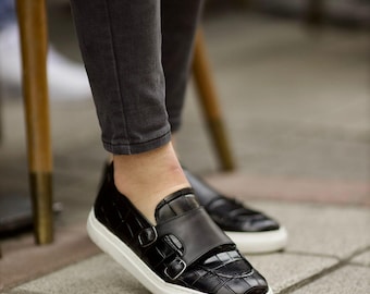 Black Monk Strap Loafers | Sardinelli Slip-On Dress Shoes