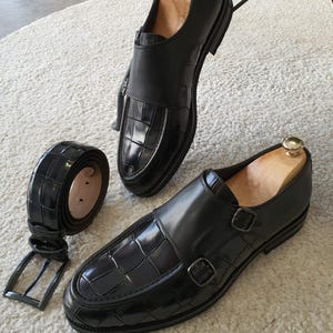 Black Double Monk Strap Dress Shoes