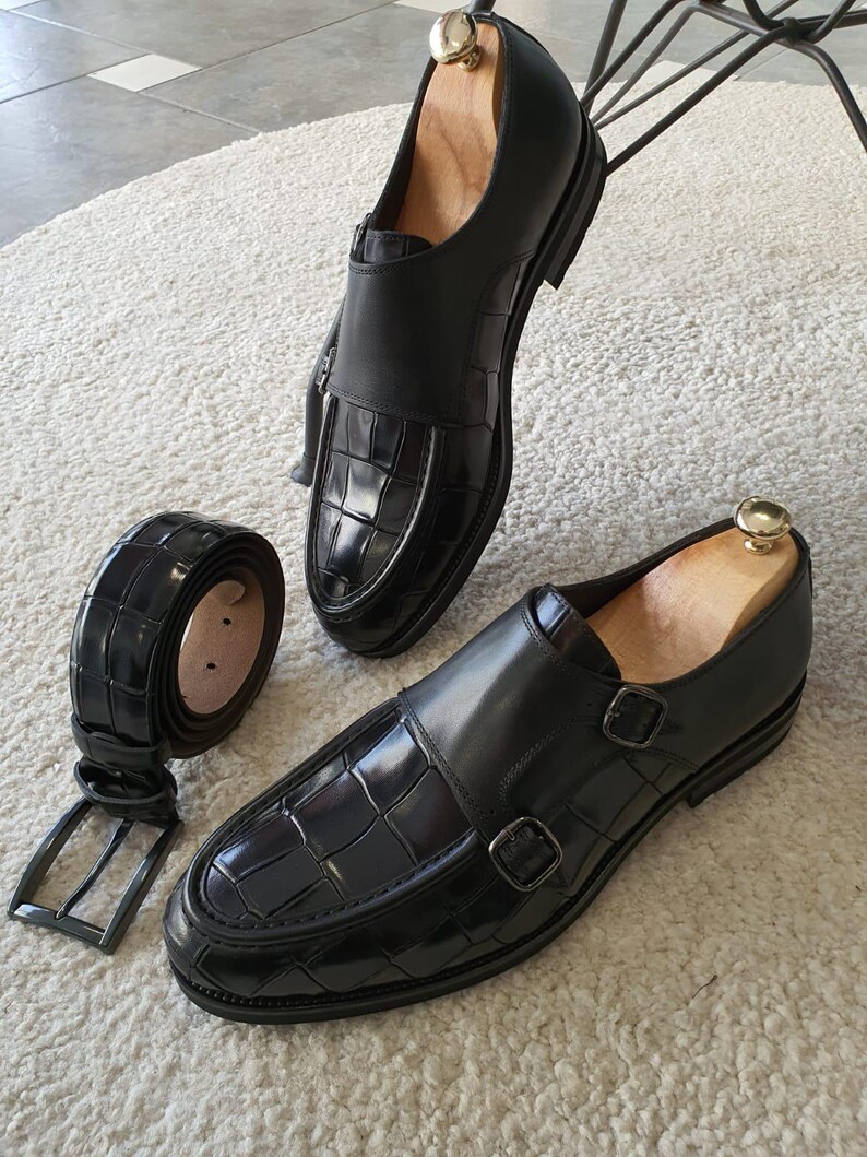 Black Double Monk Strap Dress Shoes