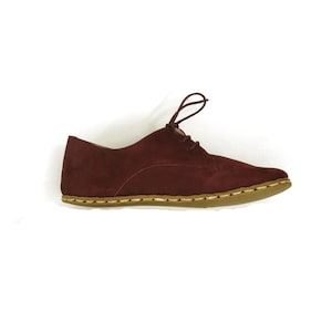 Oxford Barefoot Burgundy Nubuck Leather Handmade Women Classic Yemeni Shoes