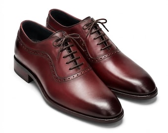 Men's Burgundy Saddle Brogue Oxford | Polished Calfskin