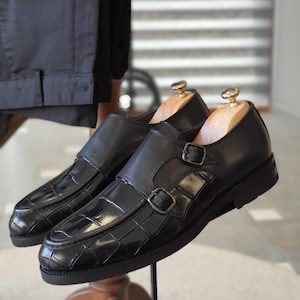 Black Crocodile Embossed Loafers