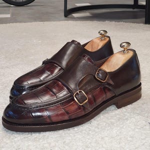 Brown Crocodile Embossed Loafers