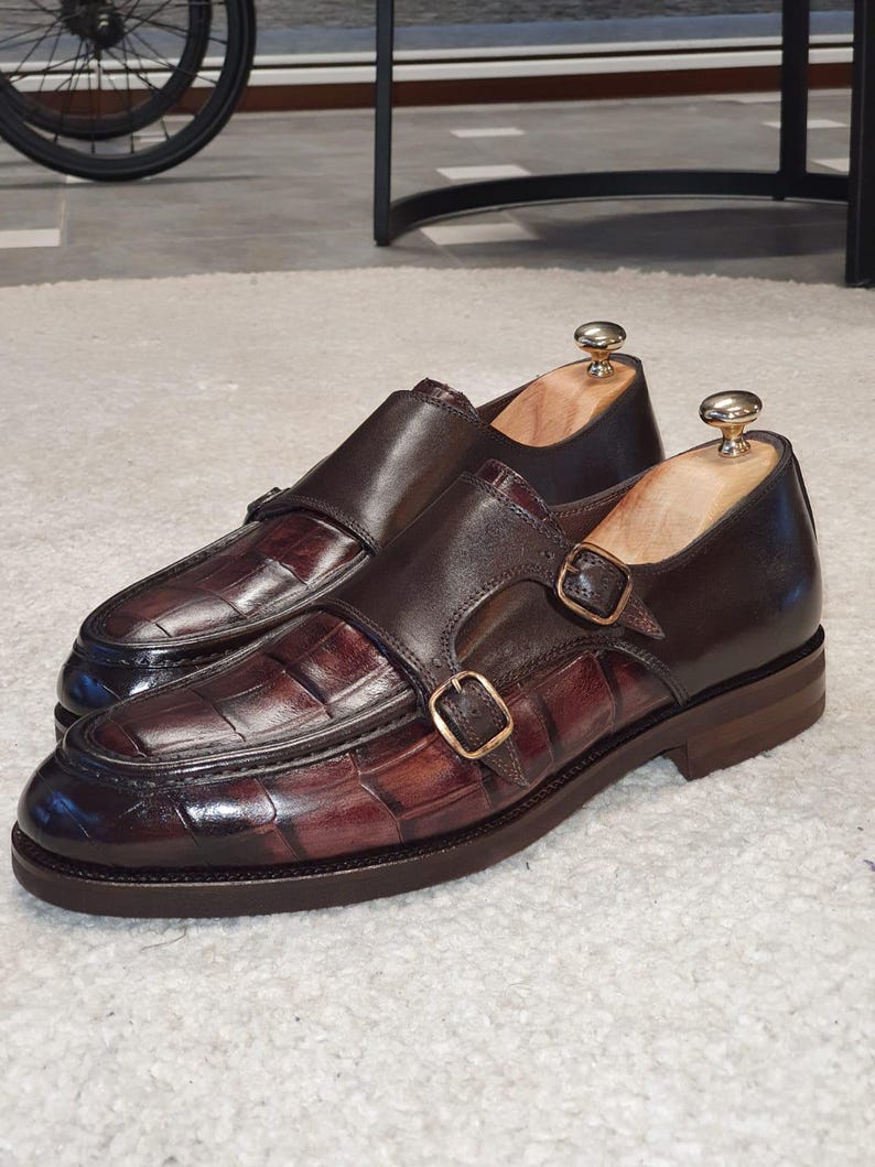 Brown Crocodile Embossed Loafers