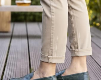Handmade Green Leather Barefoot Penny Loafers - Women's Earthing Shoes