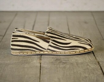 Handmade Zebra Calfskin Barefoot Loafers: Women's Grounding Shoes