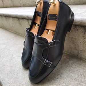 Black Double Monk Strap Dress Shoes