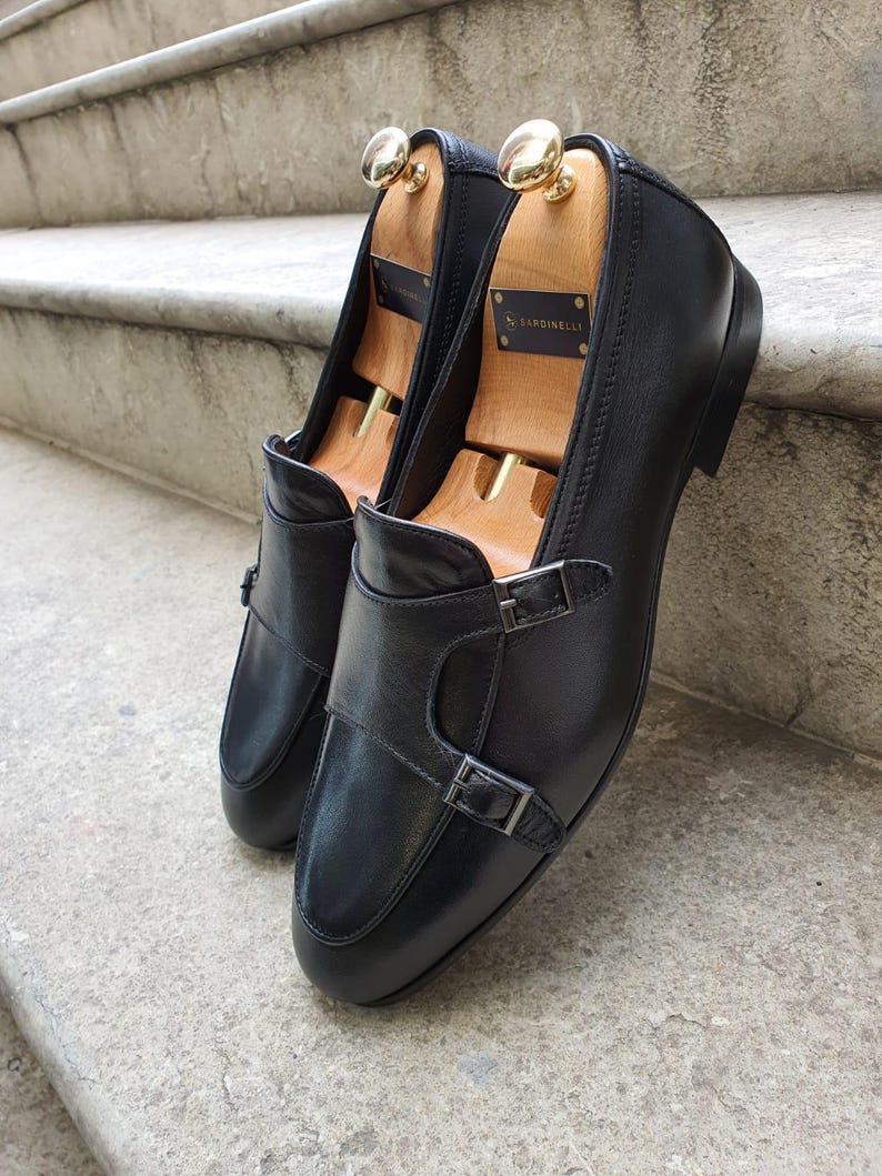 Black Double Monk Strap Dress Shoes