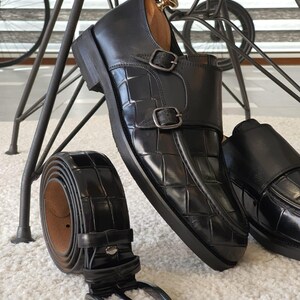 Black Crocodile Embossed Loafers