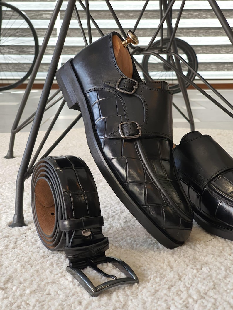 Black Crocodile Embossed Loafers