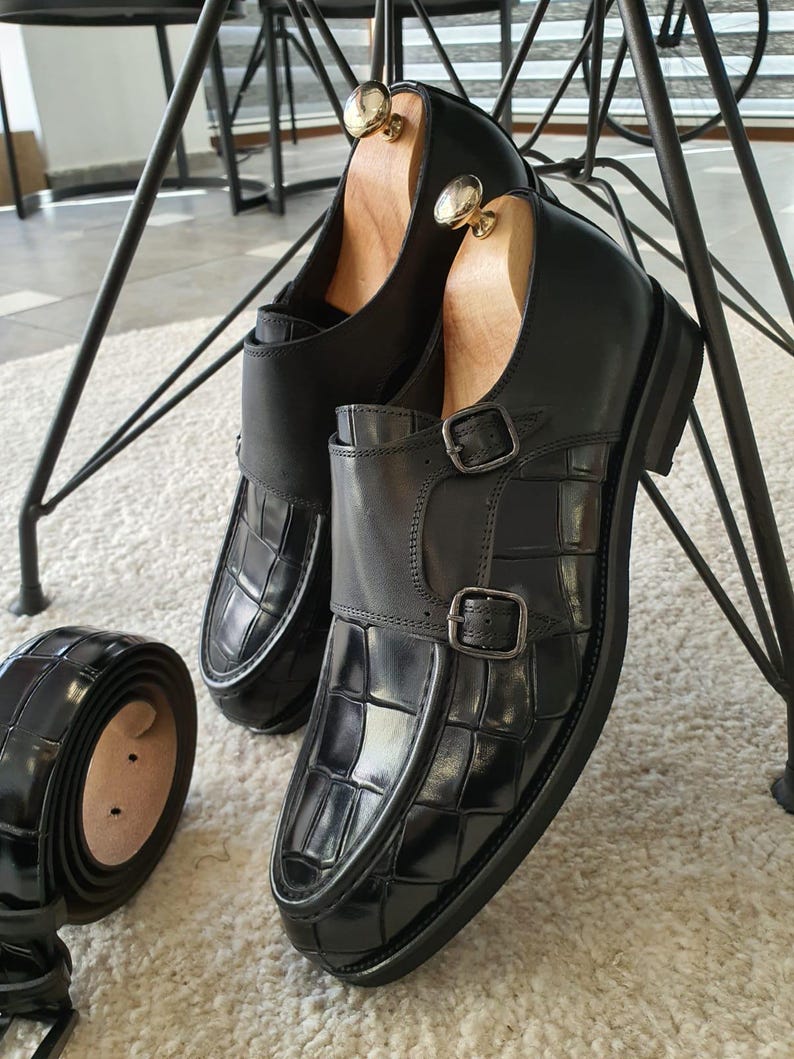 Black Crocodile Embossed Loafers