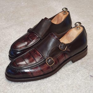 Brown Crocodile Embossed Loafers