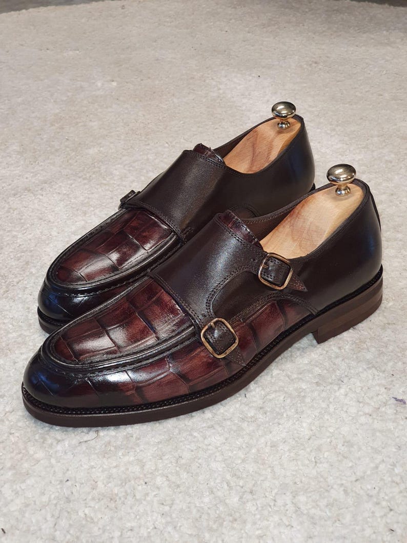 Brown Crocodile Embossed Loafers