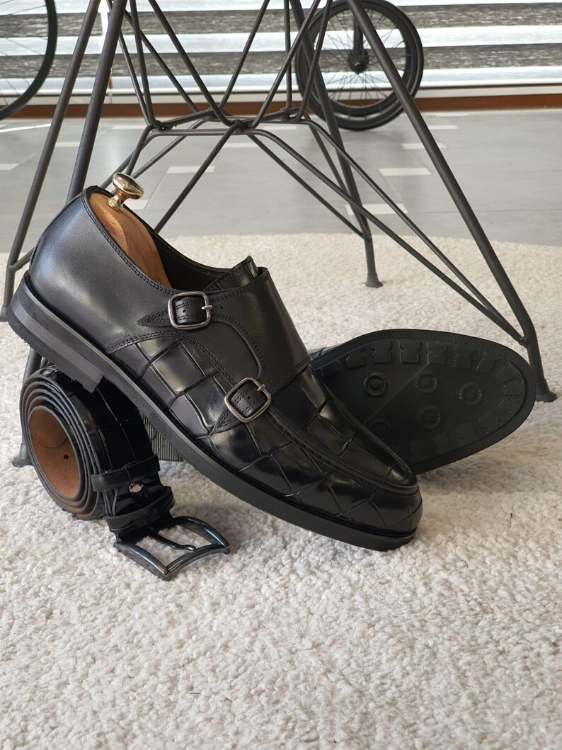 Black Double Monk Strap Dress Shoes