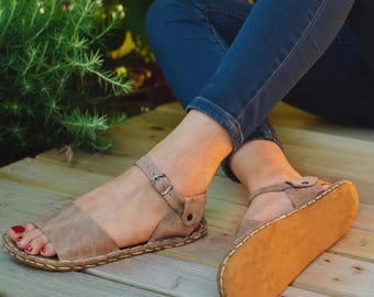 Handmade Leather Barefoot Sandals: Light Brown Opened-Toe Women's Sandals