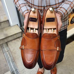 Brown Double Monk Strap Shoes for Men