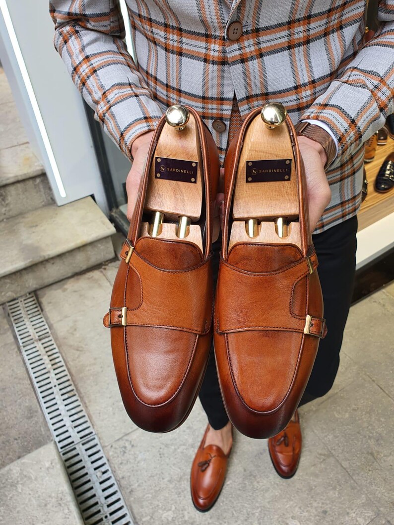 Brown Double Monk Strap Shoes for Men