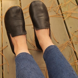 Women Earthing Barefoot Loafers, Minimalist Women Grounding Shoes, Barefoot Black Zero Drop Shoes, Barefoot Wide Flat Shoe for Women