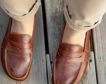 Handmade Brown Leather Barefoot Penny Loafers - Women's Earthing Shoes