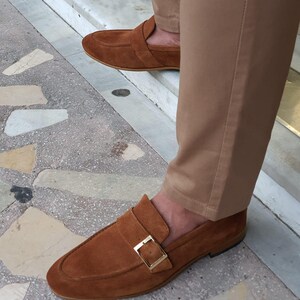 Brown Suede Buckle Shoes