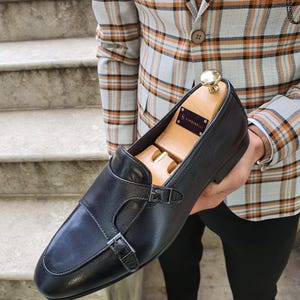 Black Double Monk Strap Dress Shoes for Men