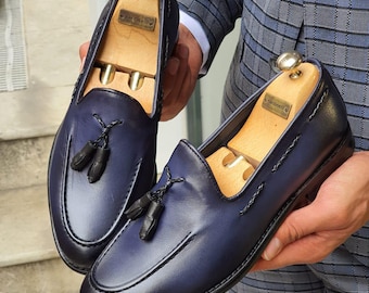 Sardinelli Navy Blue Tassel Loafer - Premium Leather Dress Shoes for Men