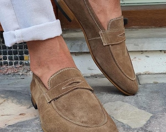 Sardinelli Brown Suede Penny Loafers for Men - Suede Leather Slip-On Shoes