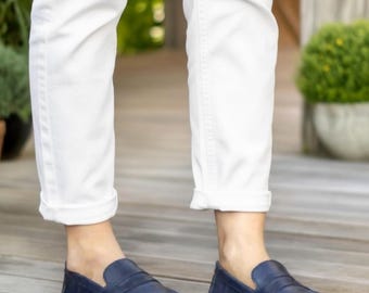 Handmade Navy Leather Barefoot Penny Loafers: Women's Zero Drop Earthing Shoes