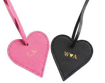 Personalized Heart Charm, Leather Bag Charm, Custom Initial Keychain