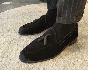 Black Suede Tassel Loafers – Men's Slip-On Dress Shoes