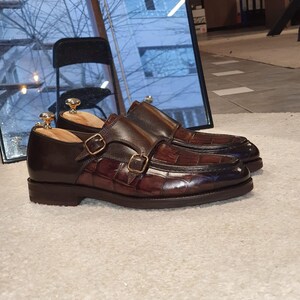 Brown Crocodile Embossed Loafers