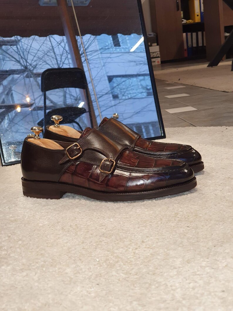 Brown Crocodile Embossed Loafers