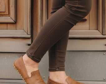 Handmade Matte Brown Leather Barefoot Loafers: Women's Minimalist Grounding Shoes