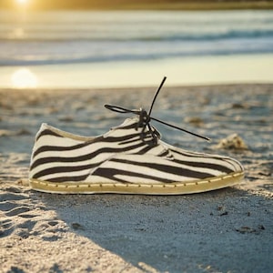 Handmade Zebra Print Leather Oxfords: Women&#39;s Barefoot Lace Up Dress Shoes