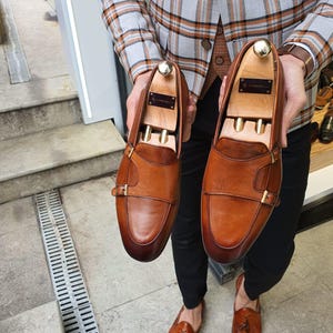 Tan Double Monk Strap Shoes for Men