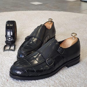 Black Crocodile Embossed Loafers