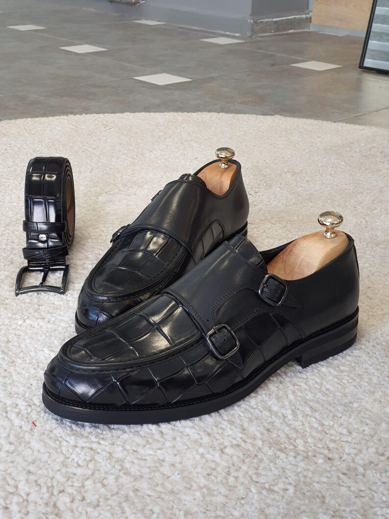 Black Crocodile Embossed Loafers