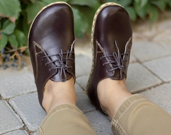 Handmade Barefoot Oxfords: Dark Brown Leather Earthing Shoes